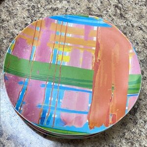 Vera for Anthropologie Plaid Bamboo Melamine 8” Salad Plates. Set of 6. EUC